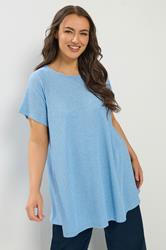YOURS Plus Size Light Blue Ribbed Soft Touch T-Shirt | Yours Clothing 3
