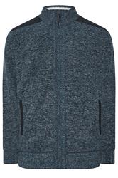D555 Big & Tall Blue Marl Zip Through Knitted Jumper | BadRhino 5