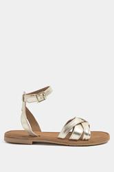 Gold Faux Leather Cross Over Sandals In Extra Wide EEE Fit | Yours Clothing 2