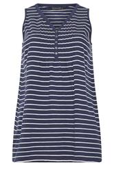 EVANS Curve Navy Blue Stripe Cotton Henley Vest Top