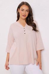 EVANS Plus Size Pink Pleat Front Henley Top | Evans 3