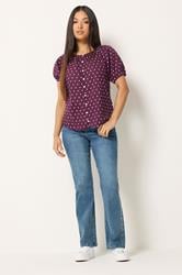 M&Co Petite Women's Purple Dobby Button Blouse | M&Co 1