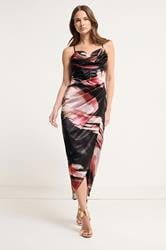 STAR Black Abstract Satin Corset Cowl Wrap Dress | StarByJM 1