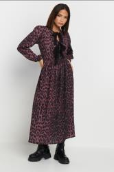 PixieGirl Petite Women's Burgundy Red Leopard Print Tie Bow Dress | PixieGirl 3