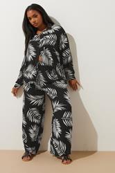 YOURS Plus Size Black & White Palm Print Crinkle Shirt | Yours Clothing 4