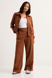 PixieGirl Petite Women's Tan Brown Suedette Wide Leg Trousers | Pixie Girl 3