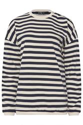 LTS Tall Navy Blue Stripe Embroidered 'Le Marais' Slogan Sweatshirt | Long Tall Sally  6