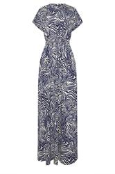 LTS Tall Navy Blue Abstract Jersey Shirred Waist Cotton Maxi Dress