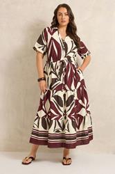 EVANS Plus Size Cream & Red Abstract Leaf Print Cotton Dress | Evans  3