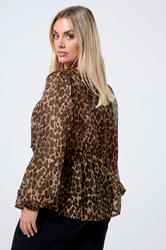LIMITED COLLECTION Plus Size Brown Leopard Bow Tie Front Blouse | Yours Clothing 2