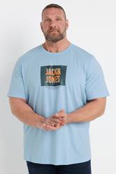 JACK & JONES Big & Tall 3 PACK Blue Branded Logo Print T-Shirts | BadRhino 1