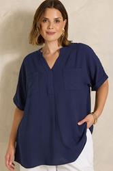 EVANS Plus Size Navy Blue Overhead Utility Shirt | Evans 3