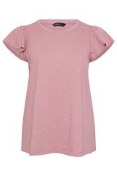 YOURS Curve Pink Frill Sleeve Top
