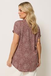 YOURS Plus Size Burnt Orange Diamond Print Notch Neck Top | Yours Clothing 2