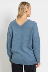 LTS Tall Blue Cable Knit V-Neck Jumper | Long Tall Sally 2