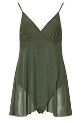 LTS Tall Khaki Green Mesh Skirted Wrap Swimsuit | Long Tall Sally 8