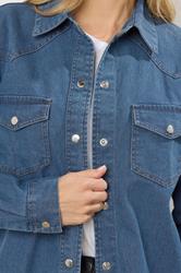 LTS Tall Blue Denim Mid Wash Cotton Shirt | Long Tall Sally 6