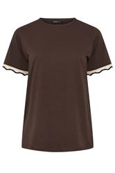 YOURS Curve Chocolate Brown Metallic Crochet Trim T-Shirt