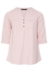 EVANS Curve Pink Pleat Front Henley Top