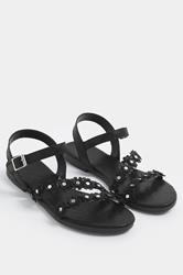 Black Ditsy Floral Sandals In Wide E Fit