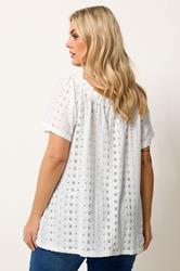 YOURS Plus Size White Tie Neck Broderie Anglaise Top | Yours Clothing 2