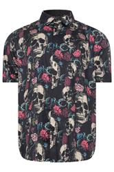 KAM Big & Tall Black Floral Skull Print Shirt | BadRhino 2