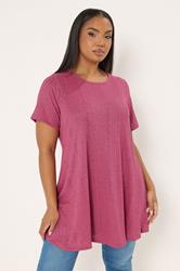 YOURS Plus Size Pink Soft Touch Ribbed Swing T-Shirt | Yours Clothing 3