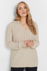LTS Tall Beige Brown Open Collar Cable Knit Jumper | Long Tall Sally 3