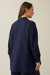 EVANS Plus Size Navy Blue Long Sleeve Premium Linen Shirt | Evans 5