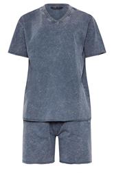 LTS Tall Set Navy Blue Acid Wash T-Shirt & Shorts