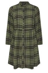 YOURS Curve Khaki Green Check Shirt Dress