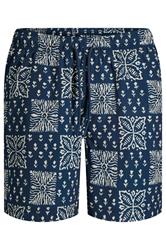 JACK & JONES Big & Tall Navy Blue Print Swim Shorts | BadRhino 3