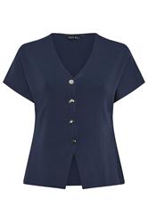 LIMITED COLLECTION Curve Navy Blue Short Sleeve Compact Knitted Top