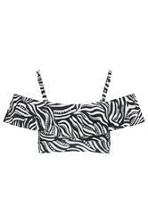 YOURS Plus Size Black Abstract Frill Bardot Bikini Top | Yours Clothing 10