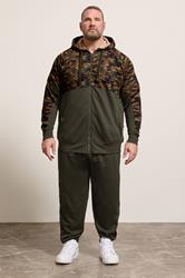 KAM Khaki Green Camo Colour Block Zip Through Hoodie | BadRhino 1