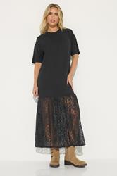 PixieGirl Petite Women's Black Lace T-Shirt Maxi Dress | PixieGirl 1