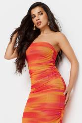 PixieGirl Petite Womens Orange Mesh Bardot Maxi Dress | PixieGirl 7