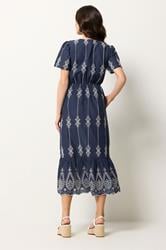 M&Co Navy Blue Broderie Tie Waist Cotton Dress | M&Co 4