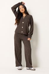 PixieGirl Petite Women's Chocolate Brown Ribbed Soft Touch Cardigan | PixieGirl 1
