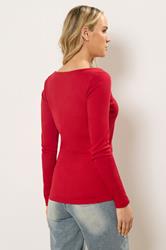 LTS Tall Women's Red Ribbed Boat Neck Top | Long Tall Sally 4