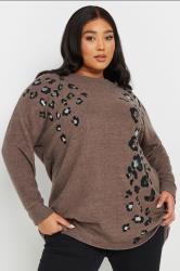 YOURS Plus Size Brown Soft Touch Leopard Print Jumper | Yours Clothing 3