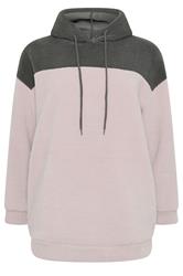 YOURS Curve Grey & Purple Colourblock Teddy Fleece Hoodie