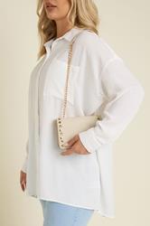 Beige Brown Faux Leather Stud Detail Cross Body Bag | Yours Clothing 1