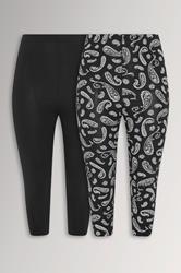 YOURS 2 PACK Plus Size Black Paisley Print Cropped Leggings | Yours Clothing 3