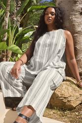 YOURS Plus Size White Stripe Embroidered Linen Vest Top | Yours Clothing 3
