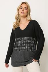 YOURS Plus Size Black Colourblock Soft Touch Top | Yours Clothing 3
