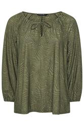 EVANS Curve Khaki Green Zebra Burnout Blouse