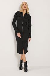 LTS Tall Women's Black Zip Through Denim Midi Dress | Long Tall Sally 1