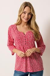 M&Co Red Floral Henley Top | M&Co 3