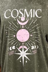 YOURS Plus Size Green Acid Wash 'Cosmic' Oversized T-Shirt | Yours Clothing 4